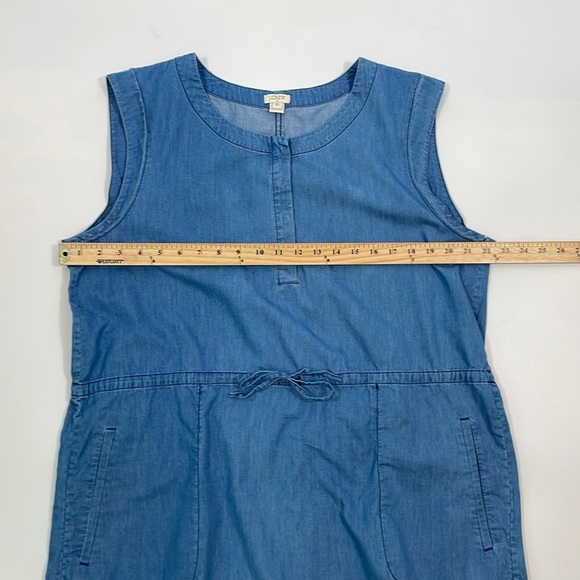 J. Crew Chambray Dress Size XL Sleeveless Henley Style With Drawstring Waist - Picture 6 of 11